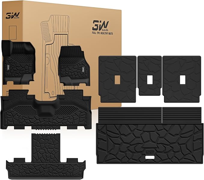 3W Floor Mats & Cargo Liner & Backrest Mat for 2025-2026 Ford Expedition | Only Standard 7 Seats, Easy Clean 100% TPE All Weather Custom Fit for Expedition Car Liners,Full Protection Mats, Black 5pcs by 3W