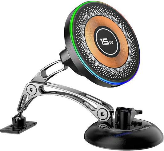ZBF Magnetic Wireless Charging Car Phone Holder with 15W Fast Charging & Strong Vacuum Suction, 360° Rotatable Dashboard & Windshield Mount for Magsafe iPhone 17/16/15/14/13 Android Galaxy S24/S23/S22 by ZBF