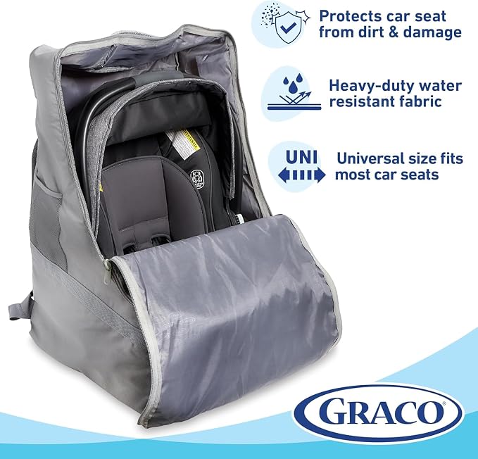 Graco Padded Car Seat Travel Bag & Infant Carrier Backpack, Gray | Durable Large Back Pack for Carseats & Booster Seats, Airport Gate Check Bag Luggage, Water Resistant Material - Image 9