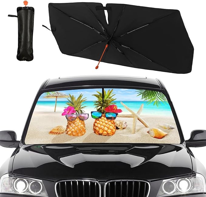 Beach Pineapple Car Windshield Sun Shade Umbrella Automotive Windshield Sunshade Foldable Front Car Accessories Interior Decor to Keep Vehicle Cool for Most Vehicles 57'' X 30'' - Image 7