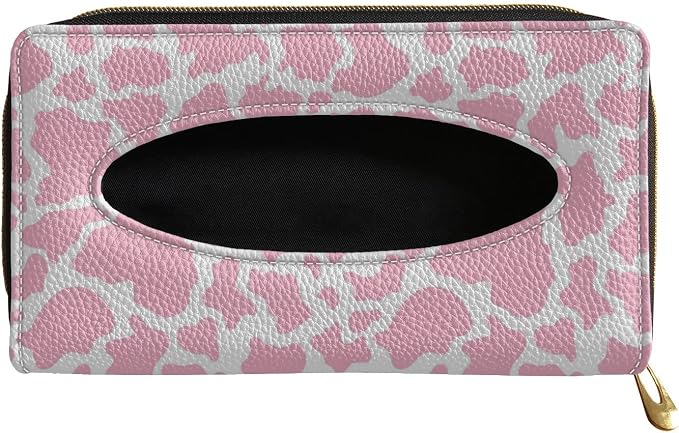 Biyejit 2 Pack Car Tissue Holder, Pink Cow Print Hanging Napkin Case, PU Leather Tissue Box for Car Sun Visor, Backseat for Car Decor by Biyejit