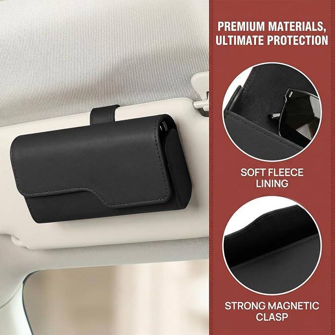 Sunglass Holder for Car Visor, Eyeglass Storage Case (Black) | Vehicle Eyeglass Hanger Protective Storage Case, Automotive Interior Sun Visor Glasses Organizer Box, Universal Fit - Image 3