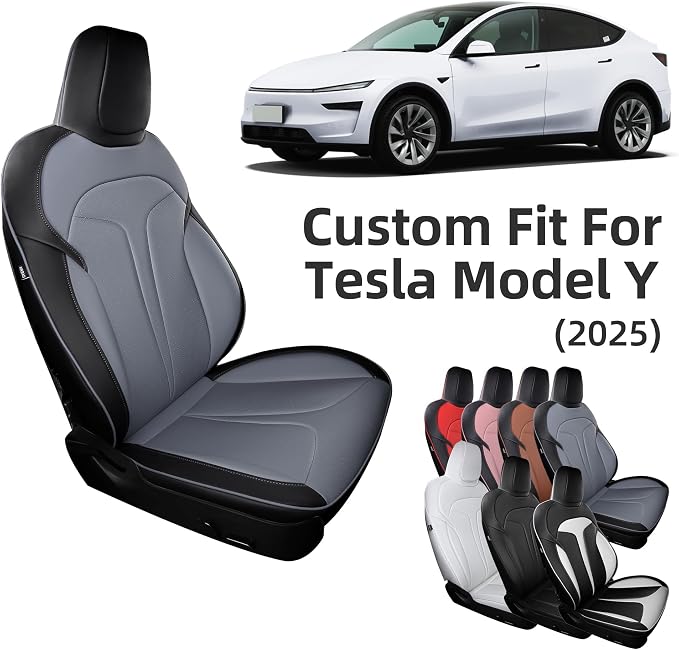 Custom Seat Covers for 2025 2026 Tesla Model Y Juniper 5-Seater, Black+Grey | Waterproof Breathable Nappa Leather, OEM Factory Style Full Set, Full Coverage Design with Armrest Covers, Airbag Compatible - Image 9