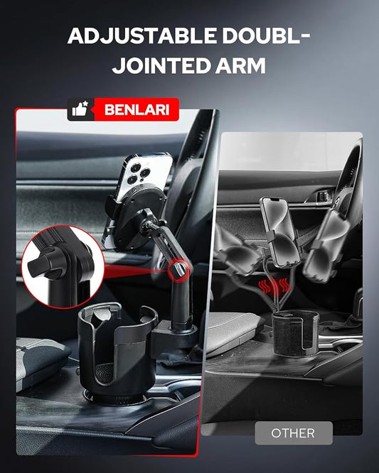 Upgraded Car Phone Holder - 2 in 1 Adjustable Cup Holder Expander Support 360° Degree Rotation - Car Cup Holder Phone Mount Compatible with All Smartphones - Image 2