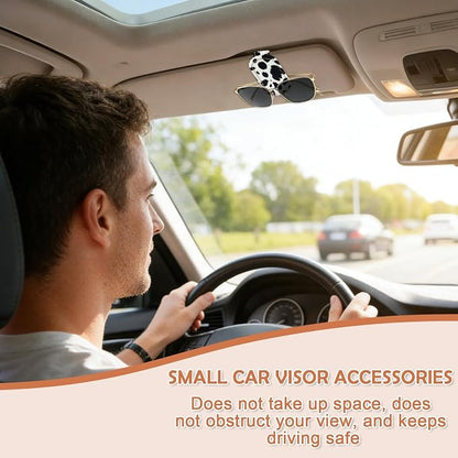 2 Pcs Sunglasses Holder for Car Visor, Black Cow Print, Leather | Strong Magnetic Sunglass Holder Hanger Clips, for Most Car Visors, Auto Interior Accessories, for Different Size Eyeglasses - Image 4