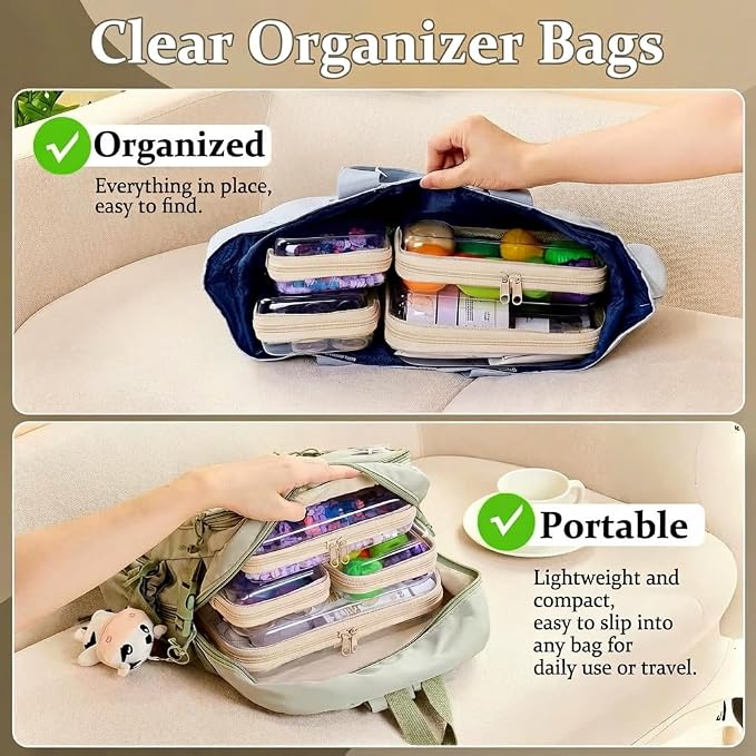 4 pcs Clear Zipper Pouches,Hard Shell Zipper Case, Toiletry Bag for Travel | CLear Diaper Bag, Toiletry Pouch, Travel Organizer, Cosmetic Bag,Toy Storage Bins (M+3S)(Ivory) - Image 2