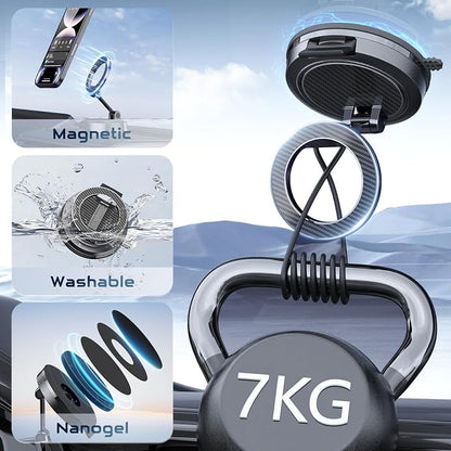 Strong Magnetic Phone Holder for Car & Desk, Compatible with MagSafe, Secure Lock, Universal 360° Rota-Table Car Phone Mount for Dashboard, Glass, Table, Carbon Fiber - Image 5