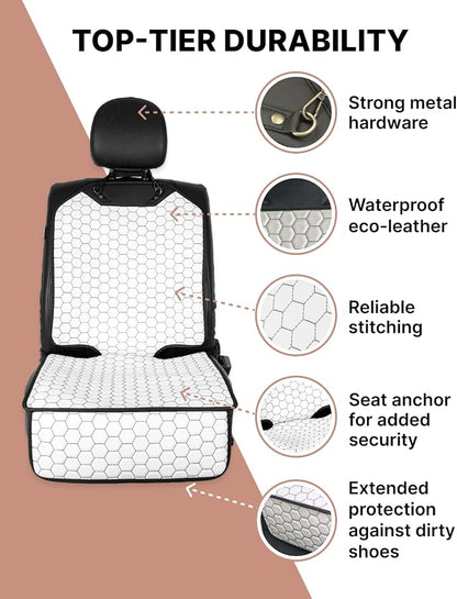 Set Seat Back Organizer & Car Seat Protector Hexy Waterproof & Non-Slip Protector for Child Car Cushion for Leather and Fabric Seats (White) - Image 3