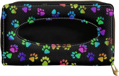 Biyejit 2 Pack Car Tissue Holder, Colorful Dog Paws PU Leather Sun Visor Napkin Box Holder, Hanging Tissue Mask Holder with Glasses Clip for Car Visor, Auto, Vehicle Accessories by Biyejit