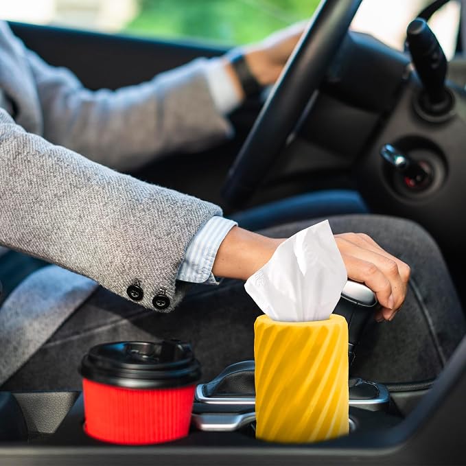 Car Tissue Holder, Refillable Round Cylinder with 3 Tissue Packs, Universal Fit for Vehicle Cup Holder, Home & Office, Car Accessories Interior (Yellow) - Image 7