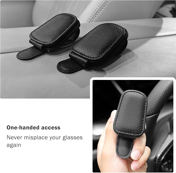 Sunglass Holder for Car Visor, Magnetic Leather Sunglasses Holder and Ticket Card Clip for Car - Image 2