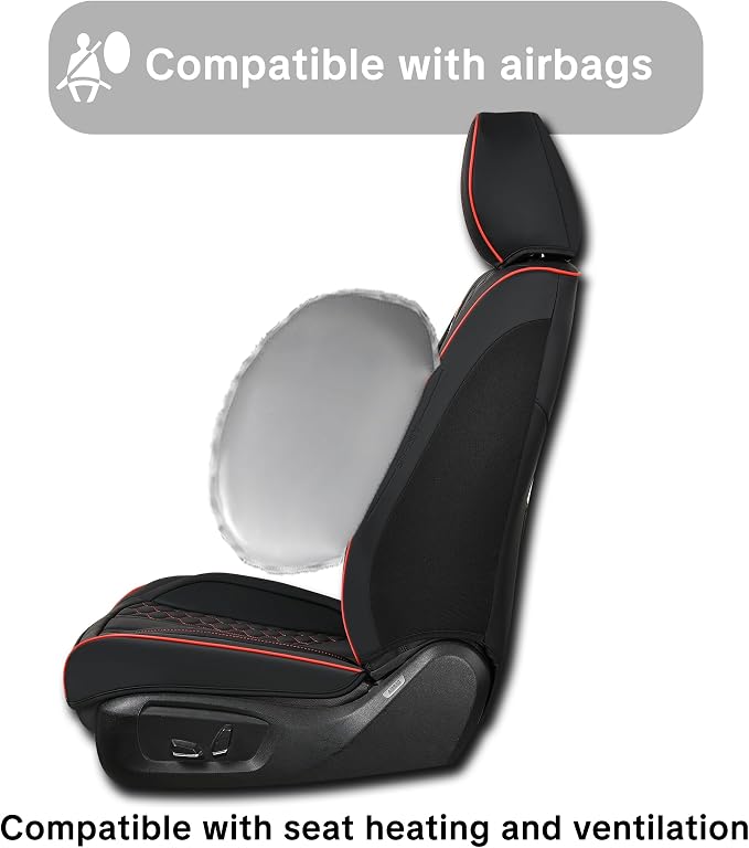 Black and Red Leather Car Seat Cover Set, with Lumbar Support | OEM-Inspired Interior Upgrade - Image 5