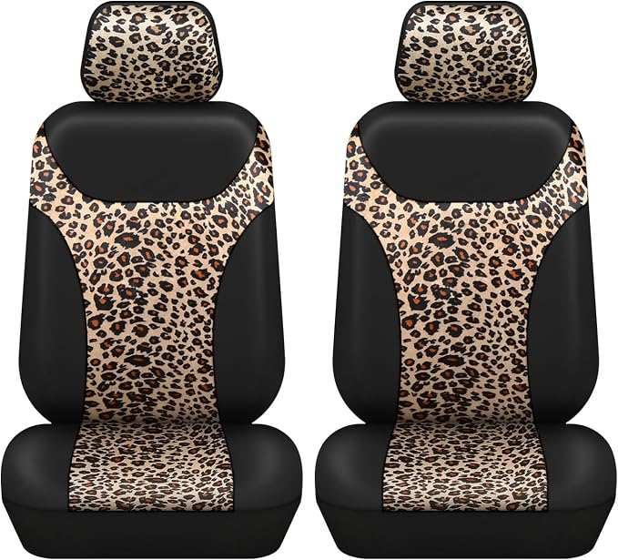 AUTOFAN Universal Fit Front Car Seat Covers (2-Pack) – Premium PU Leather with Leopard Print Design, Airbag Compatible, Easy Installation, Stylish Interior Upgrade for Cars & SUVs by AUTOFAN