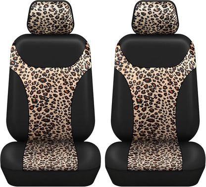 AUTOFAN Universal Fit Front Car Seat Covers (2-Pack) – Premium PU Leather with Leopard Print Design, Airbag Compatible, Easy Installation, Stylish Interior Upgrade for Cars & SUVs by AUTOFAN