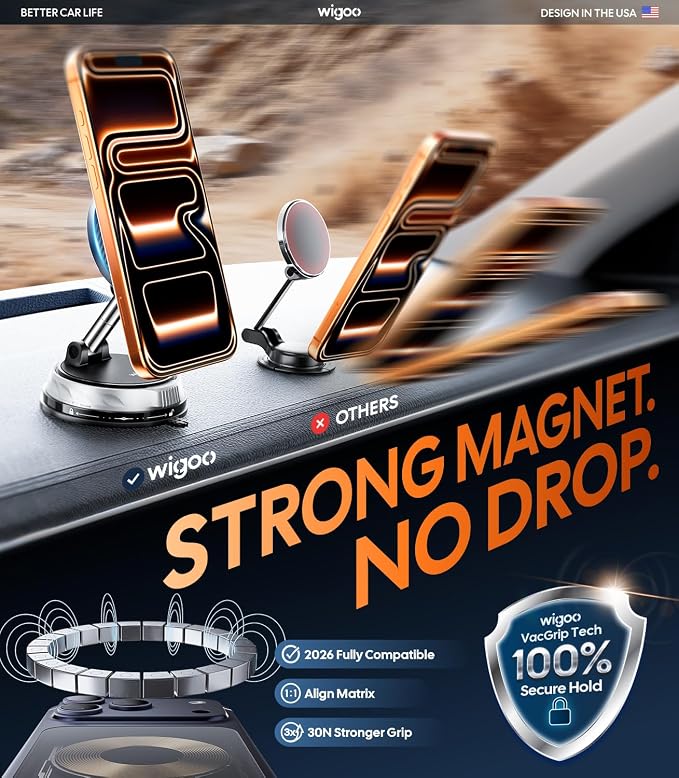 Car Phone Holder for Magsafe [98LBS Suction & 3000gf Magnetic] | Phone Holders for Your Car for iPhone 17 Pro Max 16 15 14 13 12 Plus Air| 360° Adjustable Car Mount| Carbon Fiber - Image 3