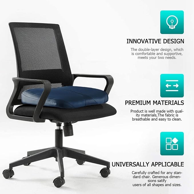 Leather Car Memory Foam Heightening Seat Cushion for Short People Driving,Hip(Coccyx/Tailbone) and Lower Back Pain Relief Butt Pillows,for Truck,SUV,Office Chair,Wheelchair,etc. (Blue - Image 5