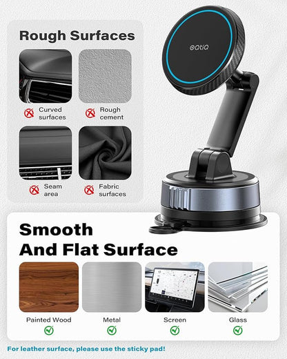 Magnetic Phone Holder for Car, Suction Cup Phone Mount for MagSafe | Dual Pivot Adjustable Arm, 360° Rotation, 67mm Strong Suction Cup, Dashboard Phone Holder Compatible with MagSafe - Image 6