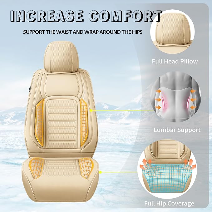 Fit Land Cruiser Car Seat Covers for Toyota Land Cruiser 2000-2025 2026 -Premium Leather, Waterproof，Breathable，All-Weather Seat Cushion Protecto & Airbag Compatible, 2 Front Seat Beige - Image 6