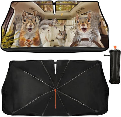 CHILL·TEK Funny Animal Car Windshield Sun Shade Umbrella, Funny Squirrel Car Sun Shade Umbrella, Block UV Rays Heat Foldable Windshield Umbrella Sun Visor Protector - Keep Vehicle Cool for Cars SUV - Image 2