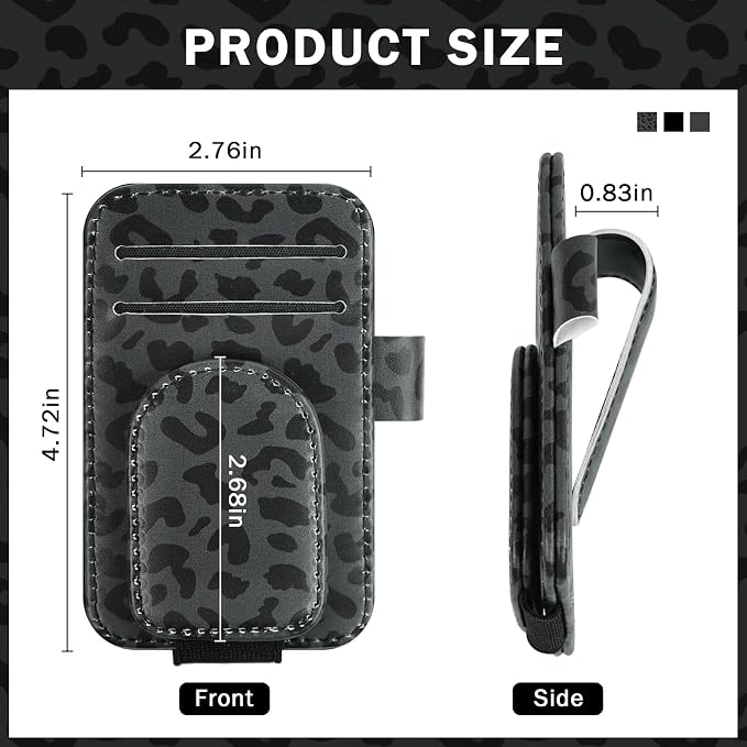 2 Pack Sunglass Holder for Car Visor Black Leopard Sunglasses Clip | Magnetic Car Sunglass Holder with 2 Card Slots & Pen Slot, Sunglass Visor Clip Car Accessories for Different Size Eyeglasses - Image 6