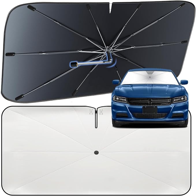 Windshield Sun Shade Umbrella for Dodge Charger 2011-2024 Front Window | Heat-Reflective Window Shade, Umbrella Sunshade Cover Blocks Heat, Protects Interior, Vehicle-Specific Precision Fit by Fshaanys