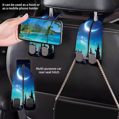 Car Seat Back Storage Headrest Hook, Premium Leather Double Metal Hook, Hanger Storage Organizer for Purse Cloth Bag, Car Interior Accessories Moon Forest - Image 2