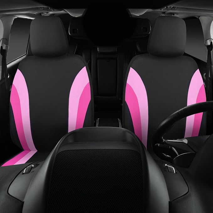 CAR PASS Line Rider Sporty Front Seat Covers,Pink Car Seat Covers Two Front Seats Only for Cute Women Girl, Airbag Compatible,Universal Fit Sedans,Cars,Vans,SUV,Truck(Black and Pink) - Image 4