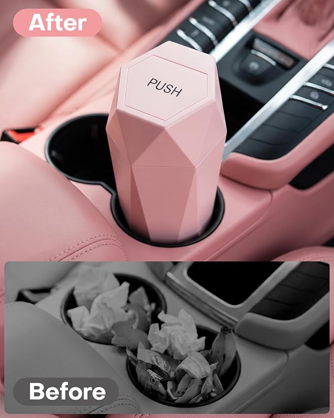 HOTOR Car Trash Can with Lid, Leakproof, Pink, 2 Pack | Car Accessories for Interior, Garbage Can with 30 Attached Trash Bags, Multipurpose Organizer and Storage for Home & Office - Image 5