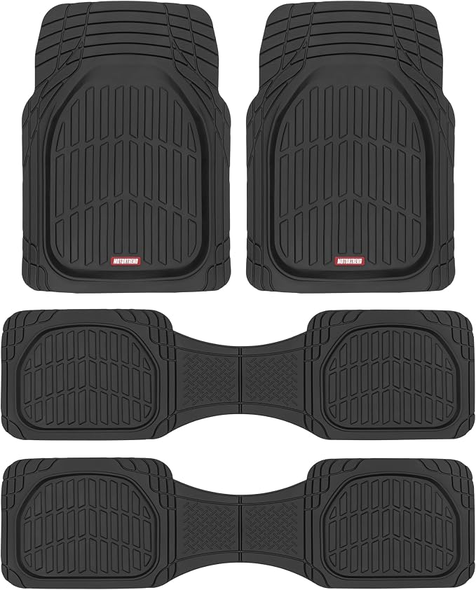 Motor Trend Original FlexTough Black Rubber Car Floor Mats for 3 Row Vehicles, Front & Rear 2nd Row Deep Dish All Weather Automotive Heavy Duty Trim to Fit, Automotive Liners for Cars Truck Van SUV by MotorTrend
