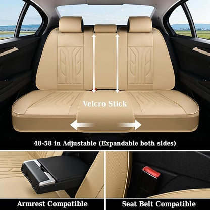 Coverado Car Seat Covers Full Set, Automotive Seat Covers Car Seat Protector Car Seat Cushion, Waterproof Leather Seat Covers for Cars, Universal Fit for Most Sedans SUV Pick-up Truck(Beige) - Image 8