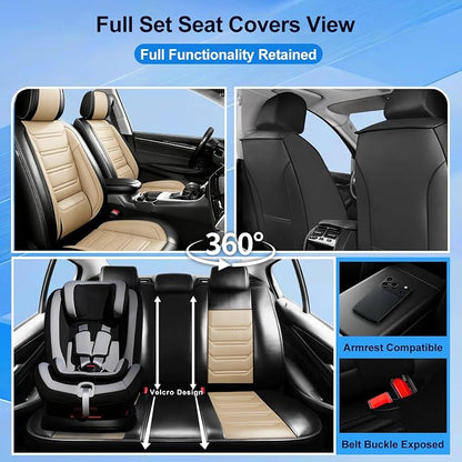 Fit CX-3 Seat Covers Custom Fit for Mazda CX-3 2016-2021, Front Pair | Premium Leather Full Coverage Protector, Waterproof, Breathable, Scratch Resistant, Easy Wipe, Airbag Compatible, Black+Beige - Image 2
