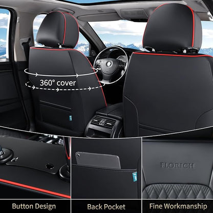 Seat Covers, Car Seat Covers Full Set, Luxury Nappa Leather Seat Covers, Breathable and Waterproof Car Seat Protector 5 Seat, Automotive Seat Covers Universal Fit for Most Cars-BlackRedline - Image 2