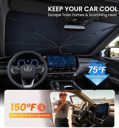 Zanch Windshield Sun Shade Umbrella: 1:1 Custom Fit for Lexus TX350 2024-2026 [99% UV Protection, Up to 75℉ Cooler] Reflective Heat Shield, No Gaps & No Scratches, Foldable Front Sunshade Umbrella - Image 2
