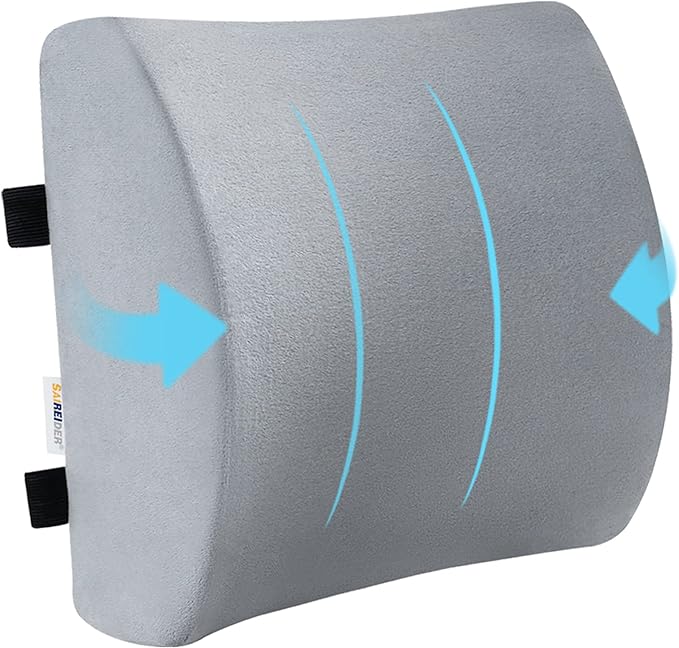 SAIREIDER Lumbar Pillow, Memory Foam Office Chair Back Support Pillows Back Pain Relief Improve Posture, Lumbar Support Pillow for Car、Gaming Chair、 Home Chair, Double Adjustable Straps(Grey) by SAIREIDER