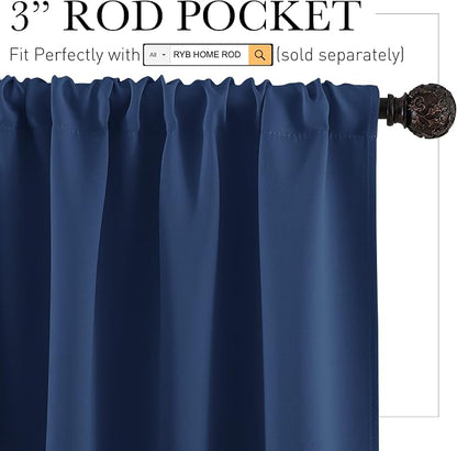 RYB HOME Short Navy Blue Blackout Curtains for Small Bedroom Kitchen Window | Thermal Insulating, UV Blocking, Privacy Protection, Drapes/Tiers for Basement Garage Bathroom, W42 x L36, 2 Panels - Image 2