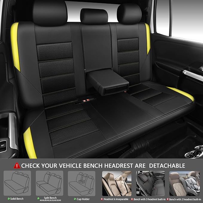 CAR PASS Memory 3D Foam Car Seat Covers Full Set, Breathable Mesh Thick Seat Covers for Car, Yellow Leather Seat Covers, Universal Automotive Comfort for SUVs Trucks,Airbag Compatible, Black Yellow - Image 4