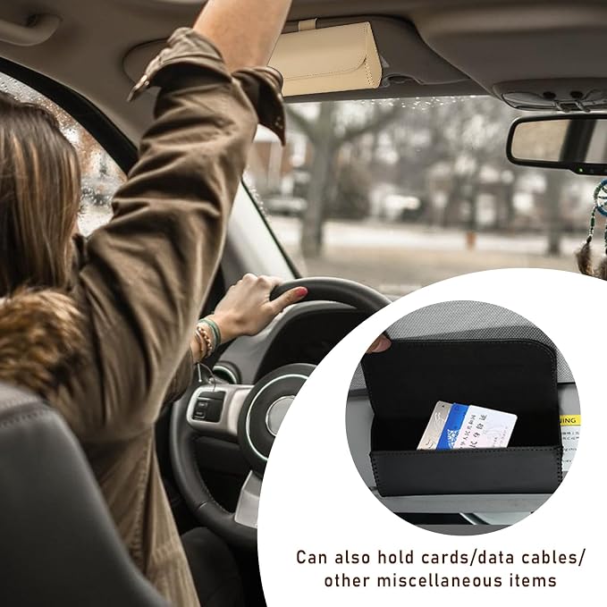 Augeny Sunglasses Holder for Car Sun Visor, Leather Auto Eyeglasses Storage Case with Hidden Magnetic Closure, Protective Glasses Organizer Box, Vehicle Visor Accessories for Woman Man (Beige) - Image 6