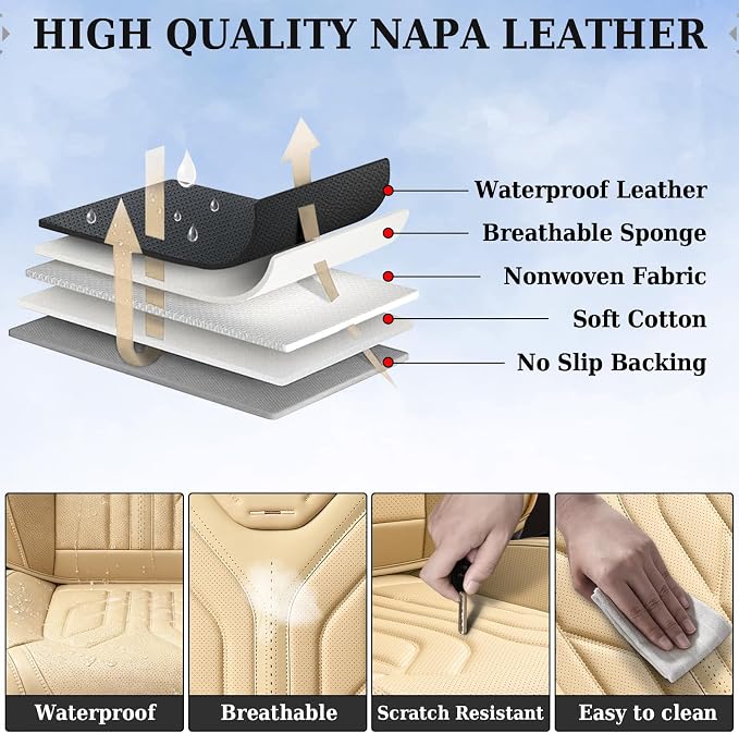 Coverado Seat Covers, Car Seat Covers Front Seats, Leather Seat Covers for Cars, Automotive Seat Covers Car Seat Protector Car Seat Cushion Universal Fit for Most Sedans SUV Pick-up Truck(Beige) - Image 7