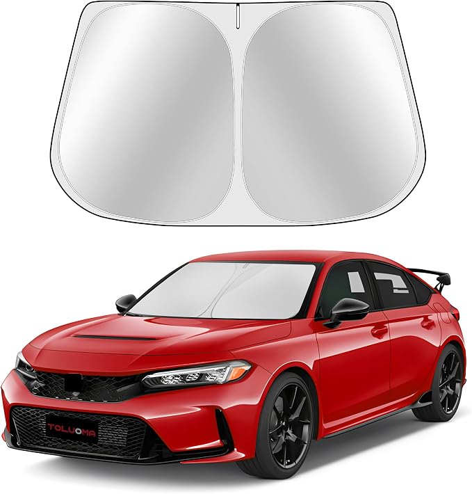Custom Fit Windshield Sun Shade for Honda Civic 2022-2025 11th Gen- Full Coverage, 210T Reflective Fabric, Double-Layer Design - Blocks 99% UV Rays, Keeps Car Cool, Easy to Install and Store by Toluoma