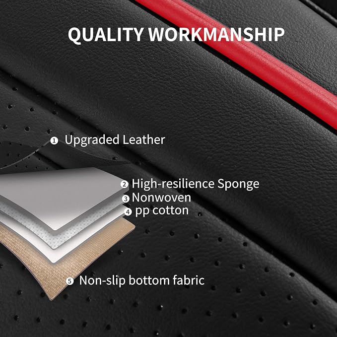 HChengkikz Front Car Seat Cover, Waterproof Faux Leather (Black + Redline) | Easy Maintenance, Airbag Compatible, Universal Fit For Most SUVs Trucks Pick-ups Sedans - Image 4