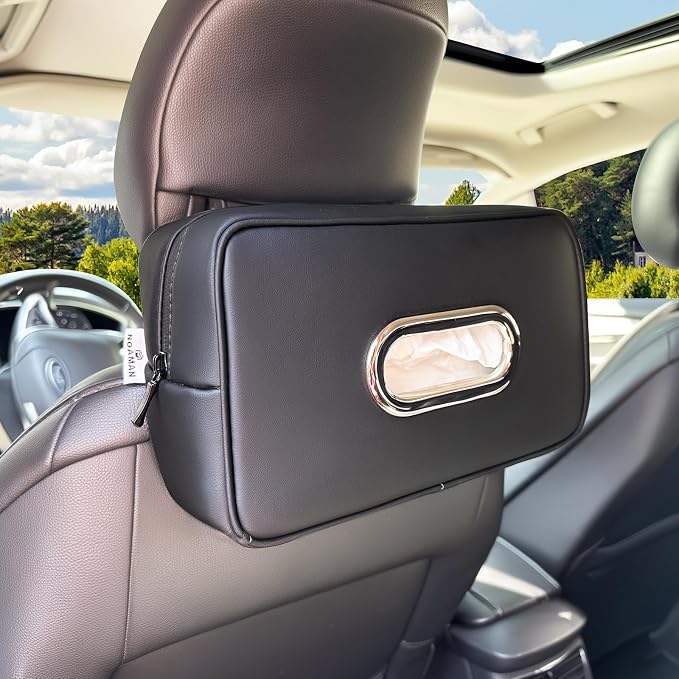 Noaman Upgraded Large Car Tissue Holder Premium PU Leather Tissues Box Cover Backseat Rectangular Napkin Holder for Car Fits for 120 Standard Kleenex Tissues Box for Car Organization Accessories Black by Noaman
