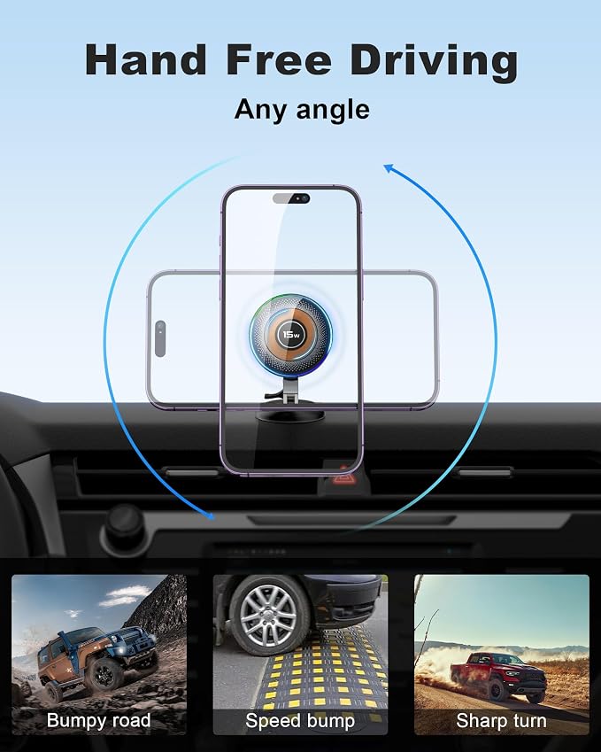 ZBF Magnetic Car Phone Holder, 15W for MagSafe Car Mount Charger(Fast Wireless Charging,Vacuum) 360°Adjustable Car Mount for Women Men iPhone 17-12 - Image 7