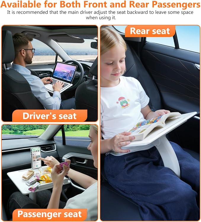 Car Seat Tray Table, Adjustable Travel Tray for Kids/Adults, Car Lap Desk for Laptop Computer Tablet Book, Front Passenger/Rear/Driver Seat Food Eating, Essentials Accessories for Long Trips - Image 4