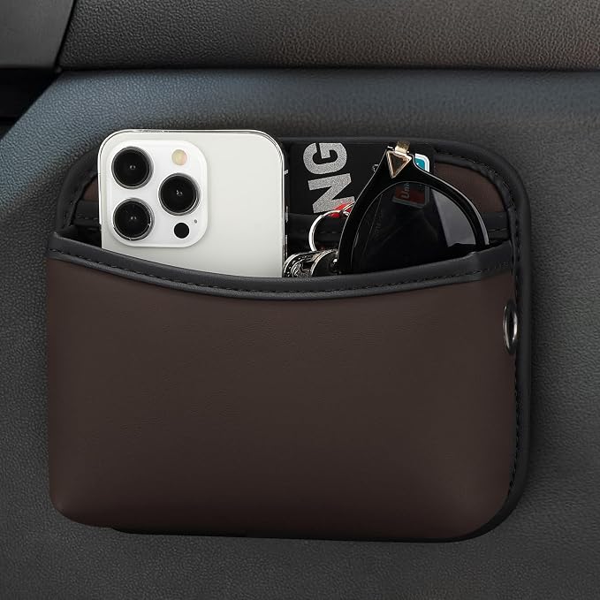 Accmor Universal Car Side Pocket Organizer, PU Leather Car Pocket Pouch for Car Seat, Door, Window, Console, Cards Trash Cell Phone Sunglasses Holder for Car, Brown - Image 3