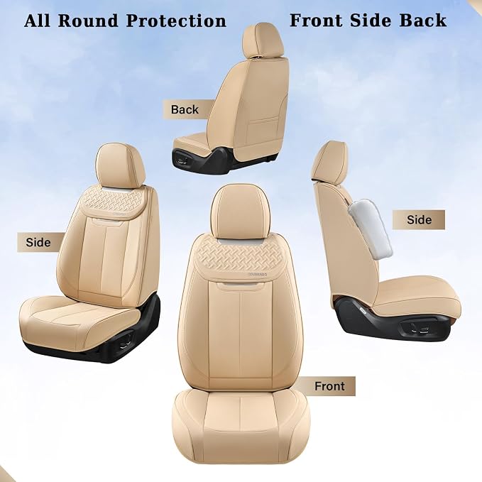 Coverado Seat Covers, Car Seat Covers Front Seats, Beige Nappa Leather Car Seat Covers, 2 Pack Waterproof Front Seat Covers, Breathable Leather Seat Cushion Universal Fit Most Cars Trucks - Image 9