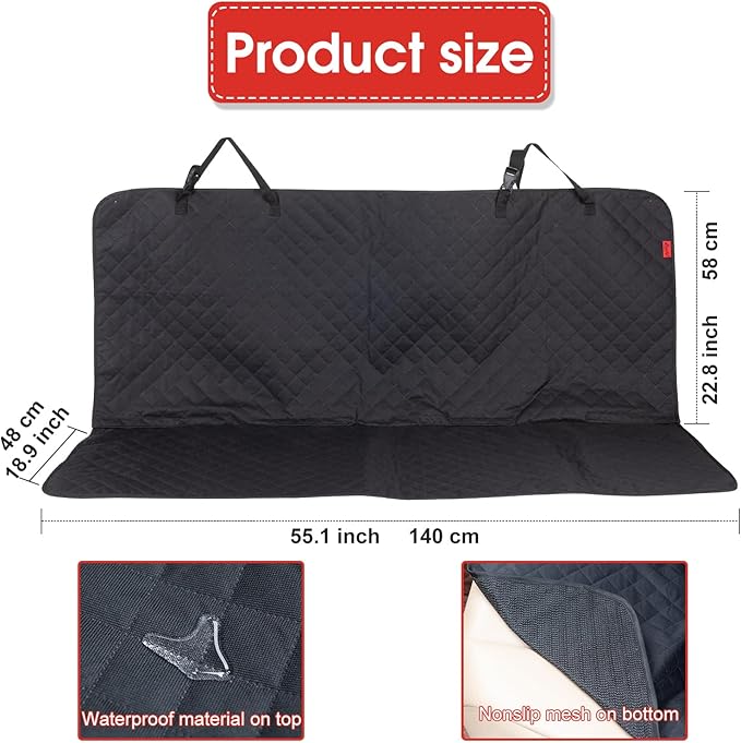 Kaiphy Dog Car Seat Cover, Back Seat Cover for Dogs Pet Car Seat Protector Waterproof Bench Car Seat Cover, Non-Slip Rear Seat Cover with 4 Safety Belt Openings for Safe Travel, Fits Cars Trucks SUVs - Image 3