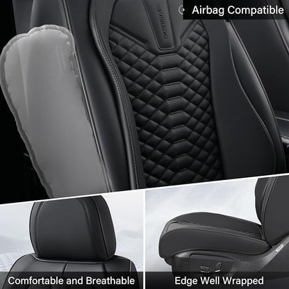 Coverado Car Seat Cover, Front Seat Cover, 2 Pack Universal Seat Covers for Cars, Breathable Nappa Leather Seat Cover, Waterproof Car Seat Protectors, Automotive Seat Covers Fit for Most Cars Black - Image 5