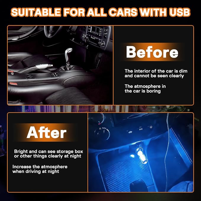 2PCS USB LED Lights for Car Interior, Mini Ambient Lighting Car Interior Lights, Touch Control Car USB Light, Decorative Night Light for Vehicle Bedroom Camping(Blue) - Image 5