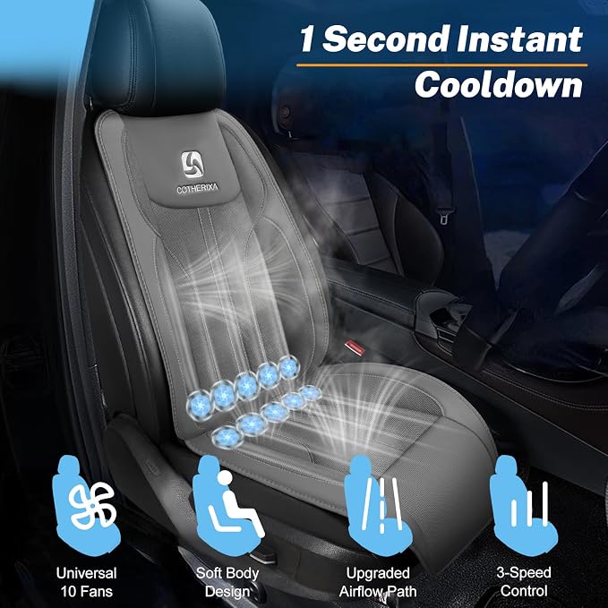 Cooling Car Seat Cushion Front Seat,12V&24V Cooling Seat Cover for Car with 10 Fans,Cooled Seat Cover for Car SUV Truck Universal Fit (Grey) - Image 5