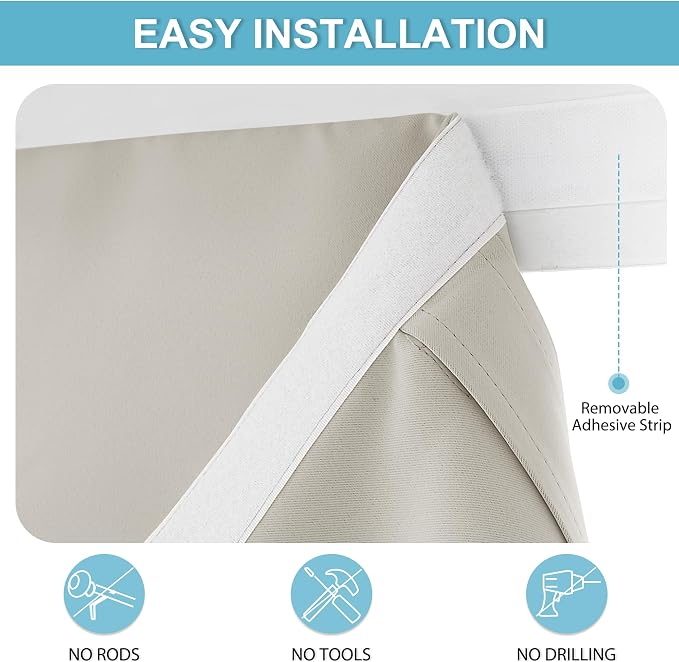 RYB HOME French Door Curtain 80 inch Long, Blackout Blinds for Patio Door | Thermal Insulated, Self Adhesive, Privacy, For Bedroom Kitchen Front Entry Front Back Door Glass Window, W34 x L80, 1 Panel - Image 2
